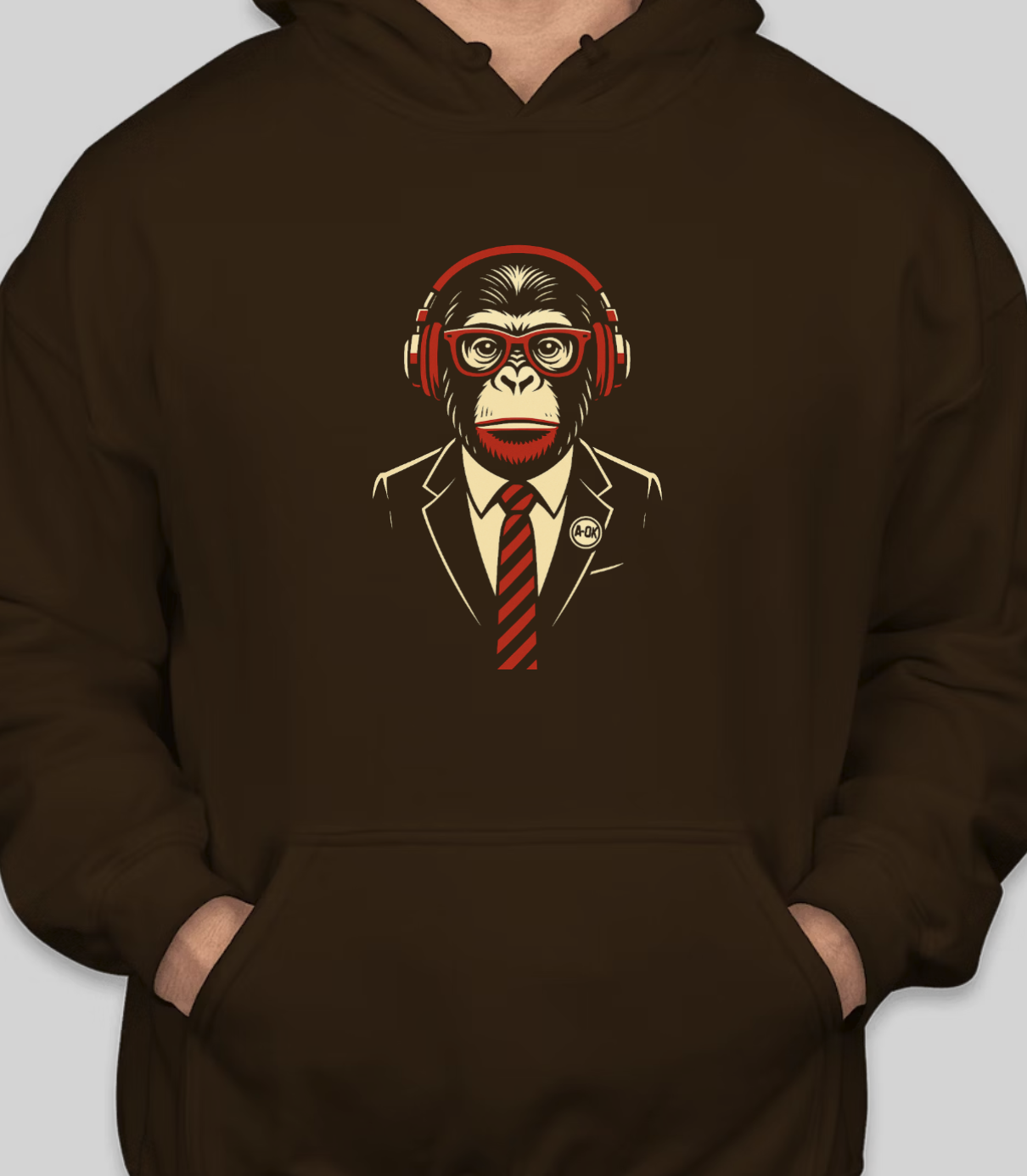 A-OK For America - Business rendered ape executive on dark hoodie